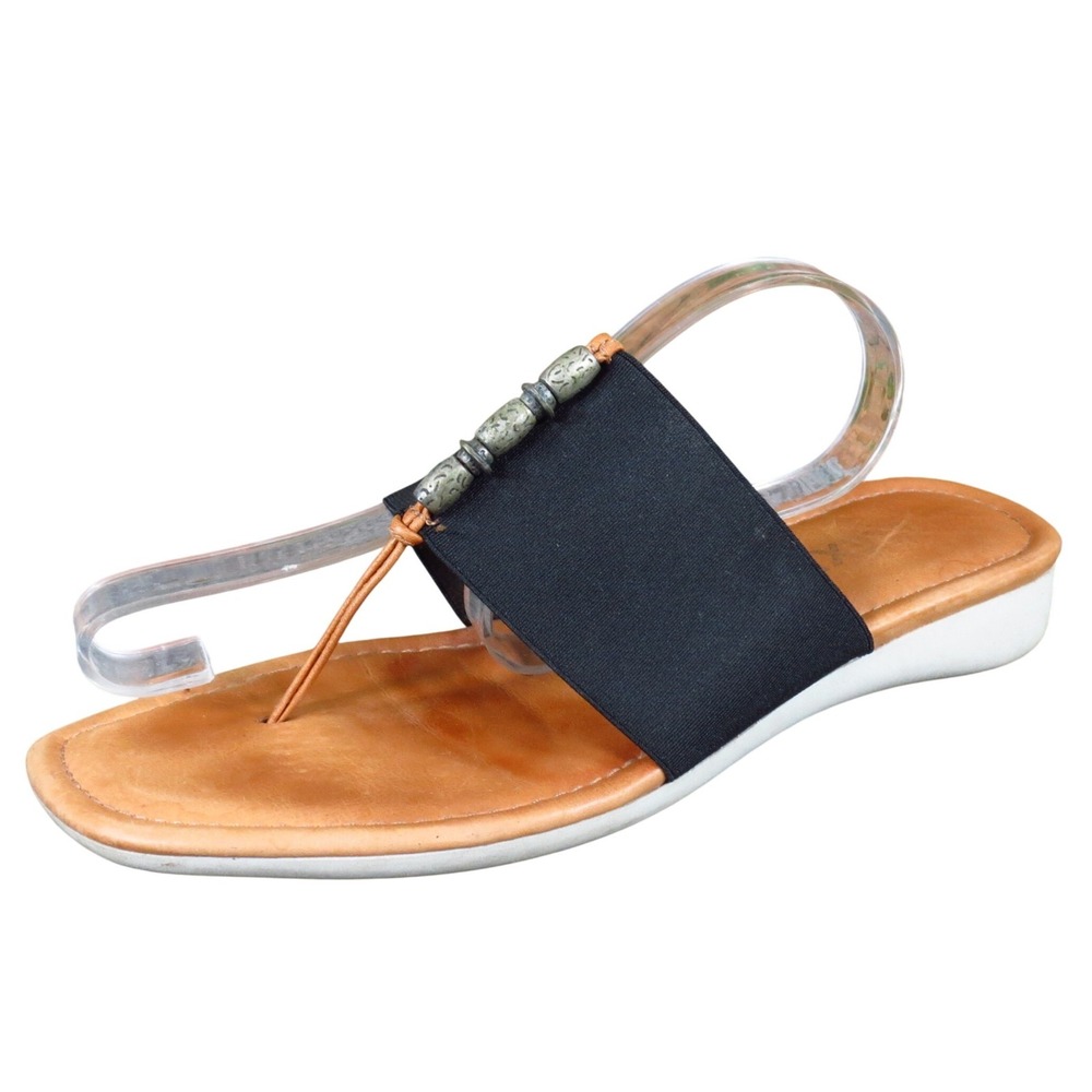 The Flexx Women Sandal 8.5 Comfort Thong Elastic Beaded Black Fabric Leather